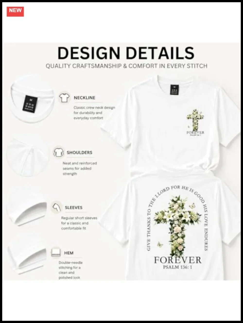 Women's Christian Faith Floral Cross Casual Graphic Tee Cotton